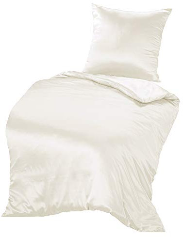 THXSILK Seidenbettwäsche Set 2 teilig, Bettbezug 155x 220 cm und 80 x 80 cm Kissenbezug, Hypoallergen 19 Momme Maulbeerseide Bettwäsche, Ultra Weich und Glatt, Weiß