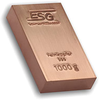 1 kg Kupferbarren (Cu), die in der deutschen Edelmetallraffinerie wunderschön geprägt werden