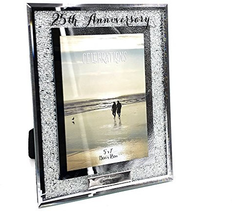 Wedding Anniversary Personalised 25th Silver Crystal Border Photo Frame