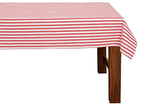 FILU Tischdecke 140 x 200 cm Rot/Weiß gestreift (Farbe und Größe wählbar) - hochwertig gefertigtes Tischtuch aus 100% Baumwolle
