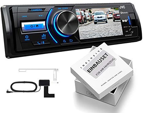 JVC KD-X561DBT 1-DIN DAB Media Receiver mit Farbdisplay für Rückfahrkamera inklusive DAB Antenne für Seat MII AA ab 2011 schwarz nur 2/3-Türer inkl Canbus