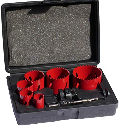 UK Drills Hole Saw Set 8 from 20mm to 64mm Bi Metal with Arbors Pilot Drill