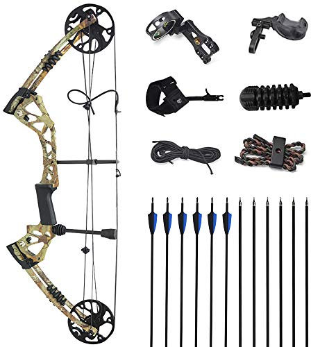 MILAEM Bogenschießen Compoundbogen und Carbonpfeil Kits Sportbogen 15lbs-70lbs Einstellbare Jagdbogen mit Zubehör Max Geschwindigkeit 320 fps Erwachsenen Bogen Rechtshänder