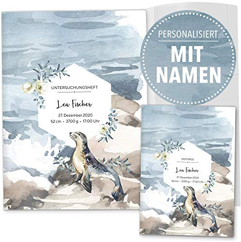 OLGS U-Heft und Impfpasshülle Set mit Personalisierung 3-teilig | Walfisch | Hüllen für Untersuchungsheft & Impfpass | Geschenkidee mit Namen (Uheft, Impfpass Hülle personalisiert, Robbe)