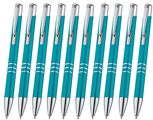 10 Stück türkise Kugelschreiber hochwertige Metallkugelschreiber blauschreibend Großraummine Blau nachfüllbare Kulis Metall Türkis