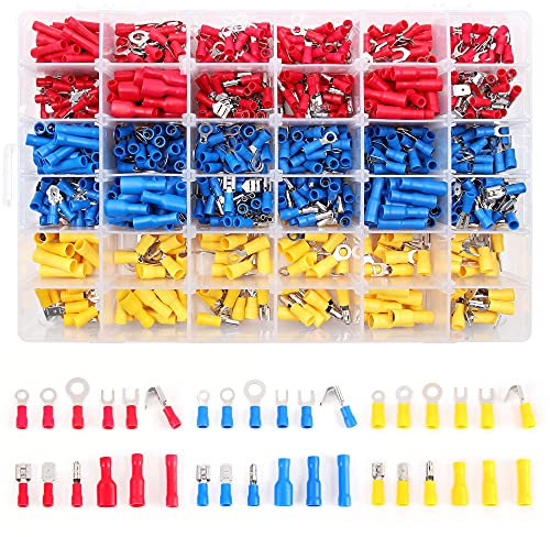 Flytuo 840pc Automotive Wiring Connector Kit - Assorted Crimp Set with Quick Disconnect, Butt Splice, Ring Fork, Spade, Bullet, Piggy Back, and Insulated Terminals. Perfect for Automotive, Marine