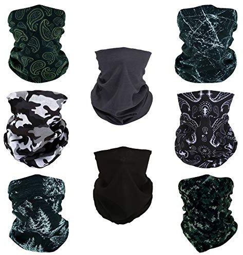 SMEHCF 8 Multifunktionstuch Gesichtsmaske Motorradmaske Sportmaske Sturmmaske Maske Halsmanschette Schal Bandana für Damen Herren Schwarz Weiß Grau Schnee Kiefer Camo camouflage Tarnung Konjak Blume