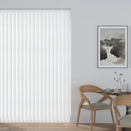 Made to Measure Vertical Blinds 89mm (3.5) Complete Set in Feather Weave White | Vertical Window Blinds Up To 90cm (900mm) Width x 300cm (3000mm) Drop | Light Filtering Rail & Slats for Home