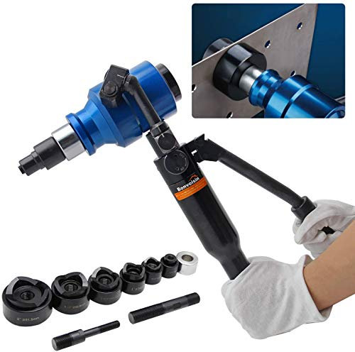 Bonvoisin Hydraulischer Knockout-Locher Manuelles Stanzwerkzeug 360 ° Drehkopf Stanzlcher Lochstanz-Kit Tragbarer Locher mit 6 Matrizen für Edelstahl Eisen Aluminium Platte (WK-12AL, 120KN)