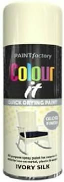 HOMION Colour it prime spray paint 400ml sunshine gloss or matt finish quick drying metal wood aerosol (1, IVORY SILK GLOSS)