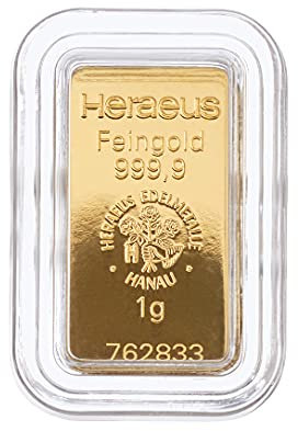 Goldbarren 1g in hochwertiger Kapsel - Tolle Geschenkidee - Feingold 999.9 (1g Heraeus)