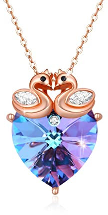 ZIPPICE Kristall Herz Kette für Damen Swan Halskette 925 Sterling Silber Schwäne Kette Tier Anhänger Schmuck Geschenk für Frauen Mädchen