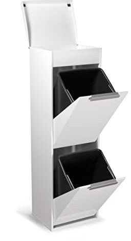 Arregui Ecoclas Plus CR221-E Cubo de Basura y Reciclaje de Acero de 2 Compartimentos con Bandeja Superior | 2x17L (34L) | Cubos de Basura de Cocina | Contenedores de Reciclaje para Casa | blanco