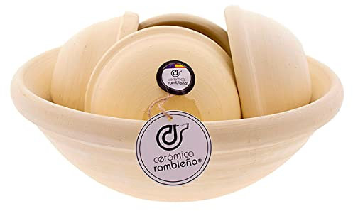 CERÁMICA RAMBLEÑA | Cuenco gazpacho | Gazpacho Andaluz | Gazpacho Manchego | Cuencos cocina | Lebrillo tradicional - Conjunto Gazpacho | 100% Hecho a mano | 29x29x12cm + x6 cuencos 14x14x6.5 cm