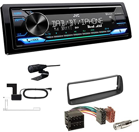 JVC KD-DB922BT 1-DIN Autoradio CD-Receiver Bluetooth DAB+ Digital Radio Einbauset passend für Peugeot 206 206CC 1998-2007 schwarz
