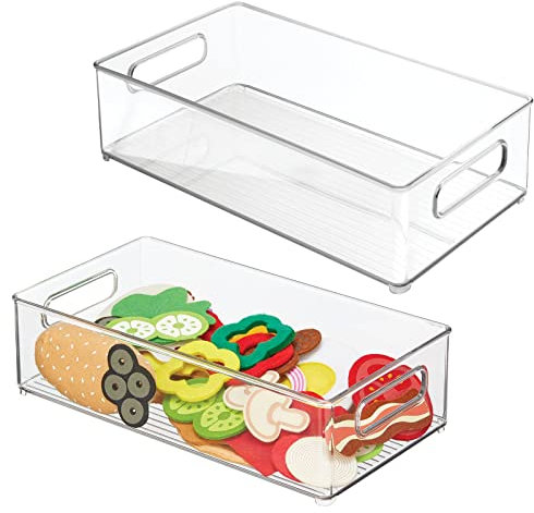 mDesign Ablagebox mit integrierten Griffen – breite Aufbewahrungsbox mit ansprechendem Design – ideal zur Kosmetikaufbewahrung im Bad – 2er-Set – durchsichtig