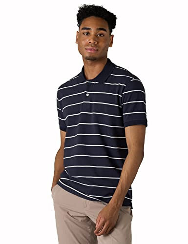 LAPASA Men's 100% Pique Cotton Polo Shirts Short Sleeve Classic Fit Spring/Summer 2024 M19 Navy + White Stripe S