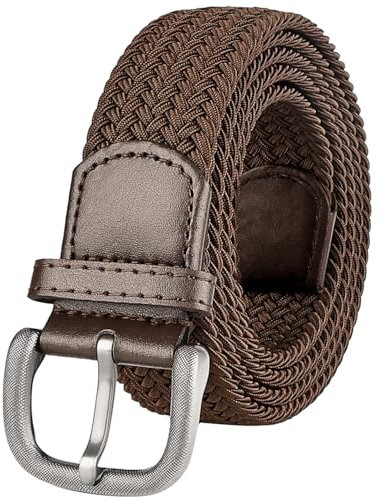 Bluecton Gürtel Männer Flechtgürtel Übergröße Elastischer Stretchgürtel Stoffgürtel Herren 170cm Braun