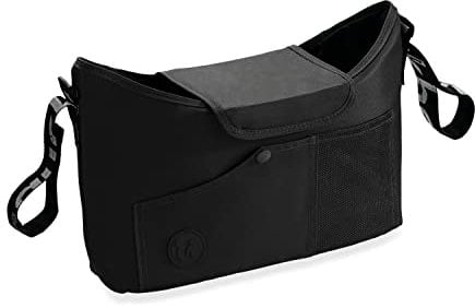 hauck Pushchair Bag, Black - Großer Kinderwagen Organizer mit Getränkehalter, Reißverschlusstasche & Netztasche, 35 x 10 x 22 cm, Einfache Klettverschluss Befestigung am Kinderbuggy