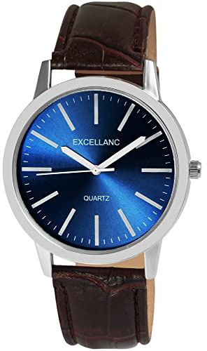Excellanc Herren-Uhr Kunstleder Dornschließe lechtzeiger Analog Quarz 2900231 (braun blau)