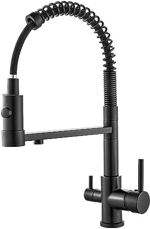 PLUSSEN 3 Wege Spiralfeder Küchenarmatur, Trinkwasserhahn Küche mit Brause ausziehbar, Wasserhahn Armatur Küche, 2 in 1 Mischbatterie Spültischarmatur Küche für Wasserfilter