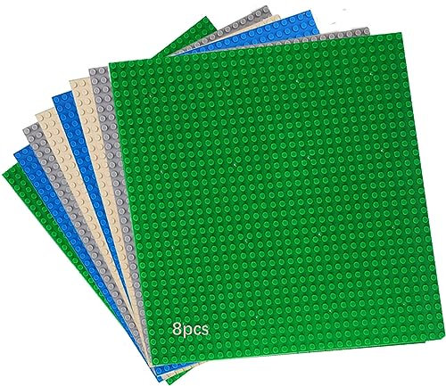 HUYIYI 8 Platten-Set Bauplatte Kompatibel mit Meisten Marken,Kompatibel mit Bauplatte Classic,25,5 x 25,5cm,Classic Grüne Blaue Graue Sand Grundplatte für Konstruktionen und für weitere Sets