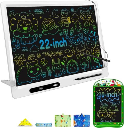 surekuo LCD schreibtafel Kinder, 2 Pack 22inch+10inch Bunte Zeichentafel Kinder schreiben Tablette mit verstellbarem Ständer 3-12 Jahre Haus Schule Büro Lernen Lernspielzeug Geschenke