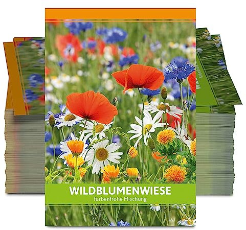 FLORTUS Wildblumenwiese für Gastgeschenke (100 Stück) | Wildblumensamen für Bienen & Insekten als Dankeschön Geschenke & Werbegeschenke