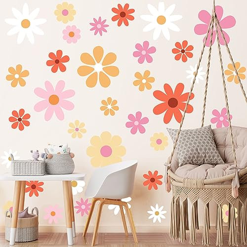 12 Bögen Gänseblümchen-Wandaufkleber, weiße Blume, Wandaufkleber, zum Abziehen und Aufkleben, Blumenaufkleber für Kinder, Mädchen, Kinderzimmer, Spielzimmer, Schlafzimmer, Wohnzimmer, Wanddekoration