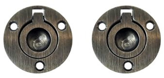 QCAA Solid Brass Flush Ring Pull Round, 1-1/2'', Brushed Antique Brass, 2 Pack (P100-002)