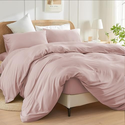 SSW HOMES Single Size Duvet Cover Set (Blush) - 3 Pcs Brushed Microfiber Plain Dyed Quilt Cover - Bedding Set with Button Closure Include 1 Duvet Cover & 1 Pillowcase