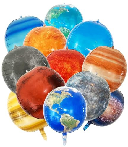 12 Stücke Weltraum Kindergeburtstag Deko Folienballons sonnensystem ballons,4D Helium Ballons,Weltraum Sonne Venus Erde Mond Mars Jupiter Saturn Uranus Neptun