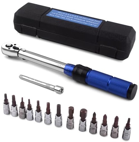 GUDECIUS Cle Dynamometrique 1/4 2-24 Nm Clé Dynamométrique Précision ±3% 15 Pièces Kit D'entretien pour Vélo y Moto avec Double Réglage de Direction et 72 Dents Bricolage Outillage
