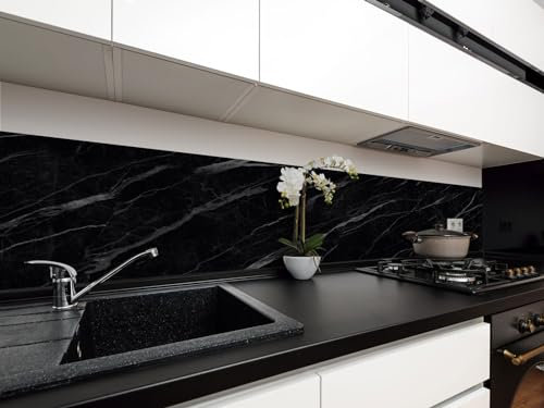 CAMELEO Crédence cuisine adhésive vinyle, imitation Marbre noir, 200 x 40 cm - Convient aussi comme adhésif décoratif pour meuble - résistant et imperméable