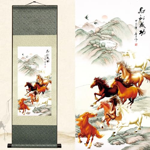 Newscz Schlafzimmer-Bilder für Wandkunst, Wandgemälde, Seidenschnörkelkunst, Gemälde, laufendes Pferd, Poster, Wandteppich, Schlafzimmer, Leinwand, asiatische Hausdekoration für Wohnzimmer,