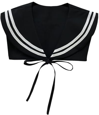 HoosaiyWoo Gefälschtes Matrosenhalsband für Damen, niedliches falsches Halsband für Mädchen, Schwarz / Weiß, Breite 36 x 56 cm Höhe, H-schwarz, Einheitsgröße