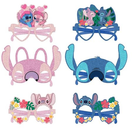 12 Pièces Stitch Masques Lunettes en pour Masques pour Enfants Masque en papier dessin animé mignon avec Corde Élastique, Stitch de Accessoires Fête Pour Hommes Femmes Mascarade, Fête d'anniversaire