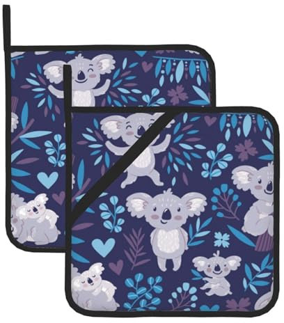 Topflappen, isolierter Topflappen, dick und langlebig, zum Grillen, Kochen, Backen, 2er-Sets,Süße Koalabären Tiere Australien