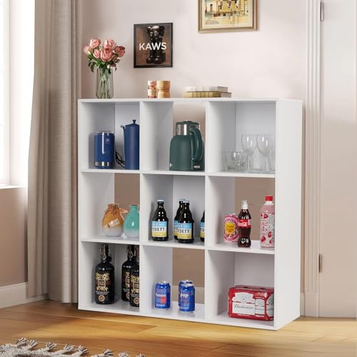 PACHIRA Bücherregal mit 9 Fächern,3 * 3 Würfelregal Aus Holzwerkstoff Für Wohnzimmer, Freistehender Bücherschrank Aktenregal Stufenregal Büroregal, Offenes Aufbewahrungsregal Für Kleidung, Spielzeug