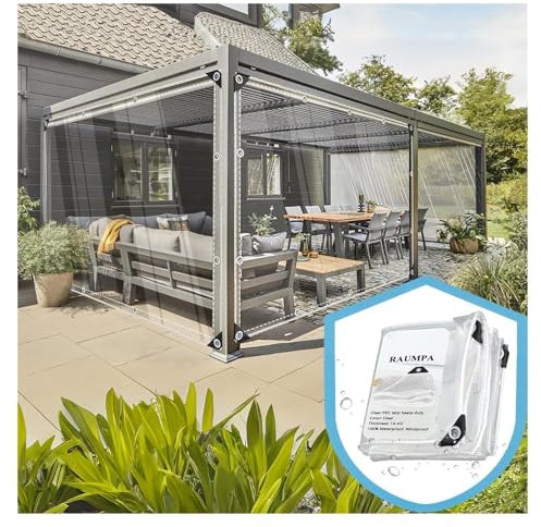 RAUMPA Transparente Plane für Terrasse, 20,3 x 50,8 cm, wasserdicht, strapazierfähig, mit Ösen, Gewächshaus, PVC, Vinyl, Kunststoff, transparente Plane, Huhn, Veranda, Pergola, Balkon