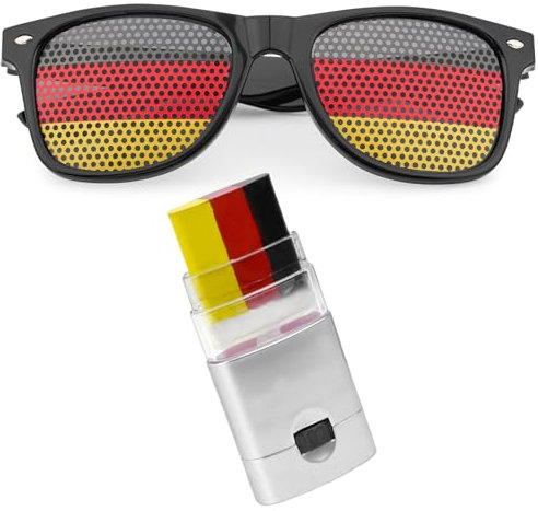 Kabwea EM 2024 Deutschland Flagge Schminkstift + Deutschland Flagge Sonnenbrille, Deutschland Flagge, Schminke, EM 2024 Fanartikel, Deutschland Em, Brille