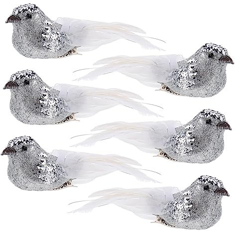 6St Weihnachts vögel Weihnachtsvogel Dekoration Vögel Weihnachtsschmuck Vogel-Wohnkultur falsches stehendes Vogelhandwerk Weihnachtsbaum-Vogel-Dekor Vogelmodelle Schaum Silver Cabilock