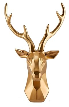 Westerndeko, Goldene Hirschkopf Wanddekoration, geometrisch Hirschgeweih, Wandskulptur handgefertigt, Wanddeko für Schlafzimmer, Wohnzimmer, Galerie(45 * 30cm)
