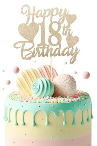 Bliceon Rose Gold Happy 18th Birthday Cake Topper, Glitter Happy 18 Cupcake Topper, Happy 18th Birthday Cake Toppers for Women Themed Party