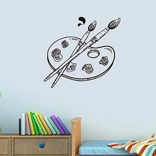 ZHANGXUANS Black vinyl wall sticker - paint brush and palette, suitable for art studios and classrooms, express creative painting themes, removable wall sticker 43cm x 43cm