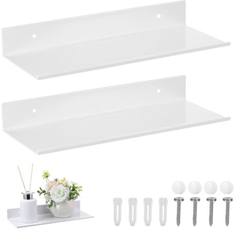 JIZZU 2 Stück Wandregal Metall Schweberegal, 30CM Metall Wandregal Badezimmer Wasserdicht und Rostfrei, weiß Metall Schweberegal mit Schrauben für Bad, Wohnzimmer, Küche, Schlafzimmer, Büro