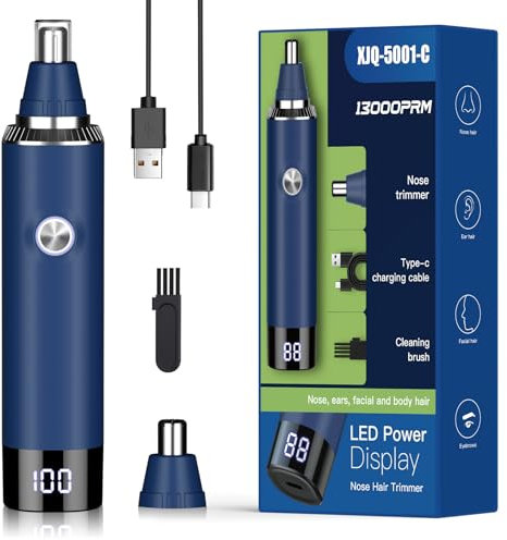 Rechargeable USB Nose & Ear Trimmer, Facial Hair Remover, Easy to Clean, Dual Edge Blades, IPX7 Waterproof