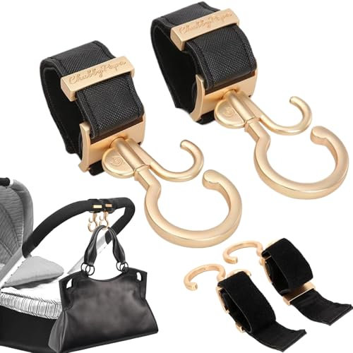 2 pezzi ganci passeggini a doppio gancio clip passeggini rotanti facili da collegare accessori per passeggini con forti ganci senza carico senza carico per sacchetto per la borsa per pannolini oro