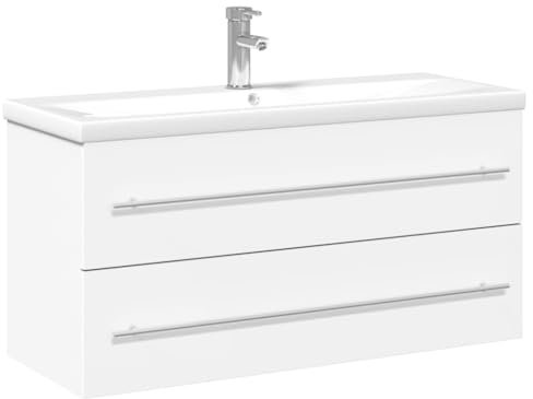 vidaXL Waschbeckenunterschrank mit Einbaubecken, Waschtisch Waschbecken mit Unterschrank, Hängeschrank Badschrank Badezimmerschrank Badmöbel, Weiß