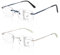 Amorays 2er-Pack Gleitsichtbrille Progressive Multifokus Lesebrille für Herren und Damen, Modern Ohne Rahmen Lesebrillen mit Anti-Blaulicht DJ6001(Silber&Blau，+3.00